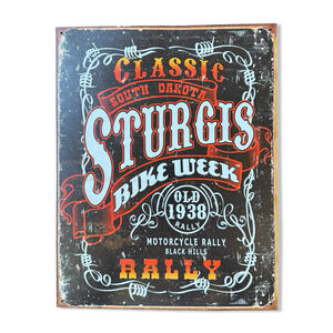 Sturgis Bike Week Classic Rally Metal Sign 16x12.5 Rustic Motorcycle Decor EUC